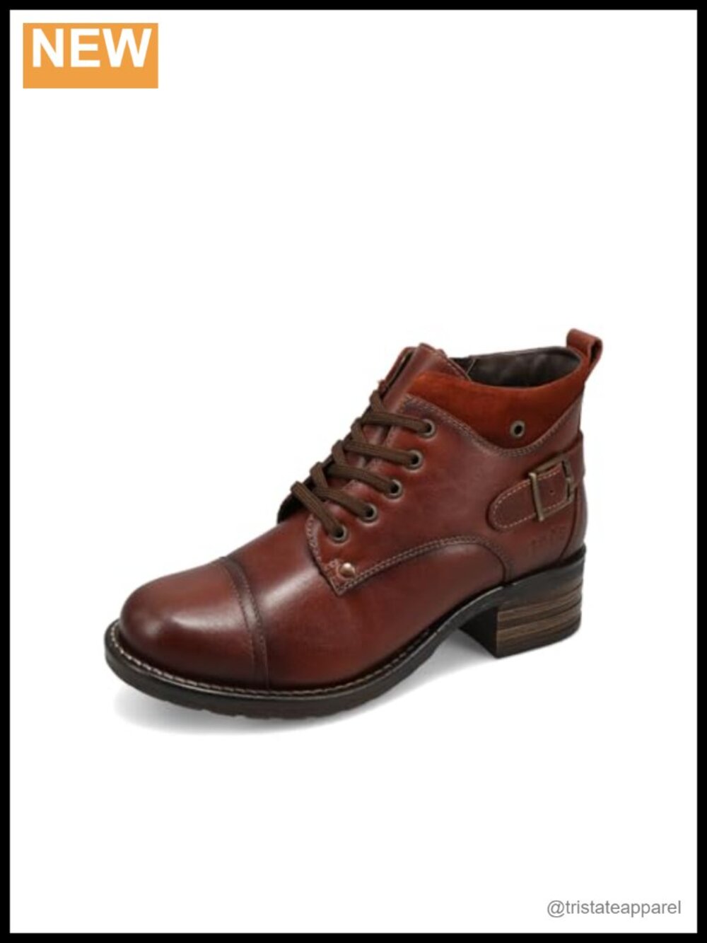 Women's Ankle Boots Combat Style Full Grain Leather Zip Closure